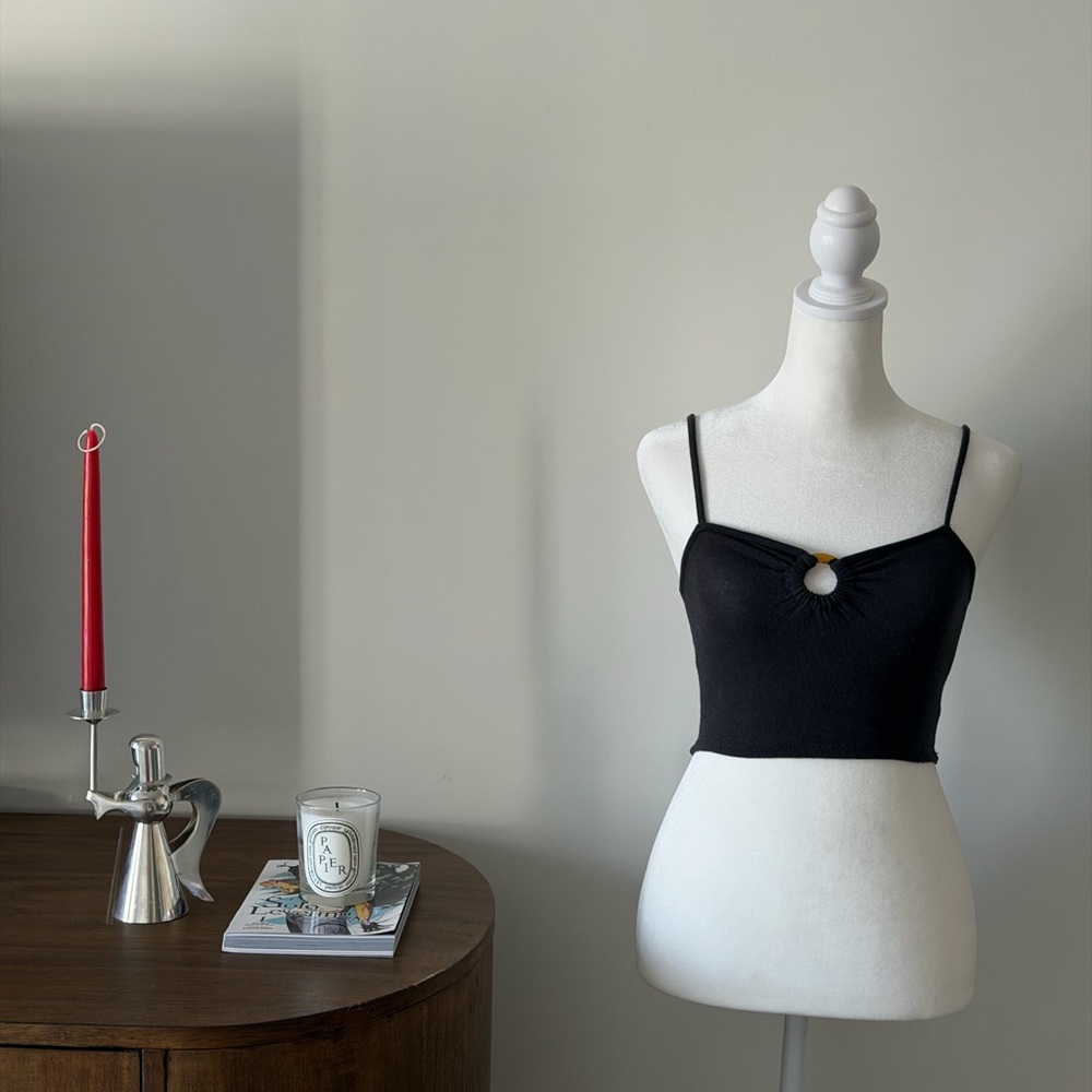 American Eagle Outfitters Black Bandeau Crop Top with Ring Detail